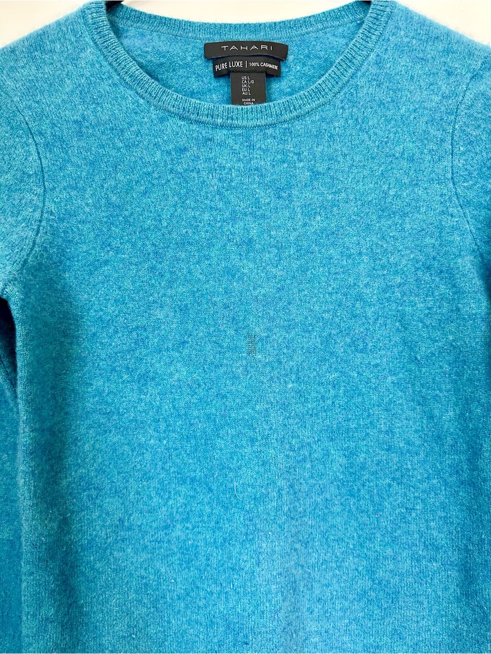 Tahari Teal Blue Pure Luxe 100% Cashmere Crewneck Sweater Size Large(runs small) - Picture 4 of 7